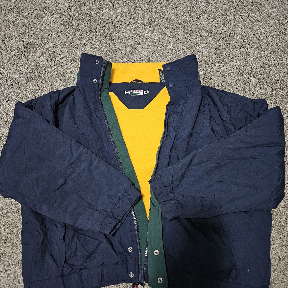 Vintage GEAR HC Fleece Lined Jacket XL Navy Yellow 90s Style